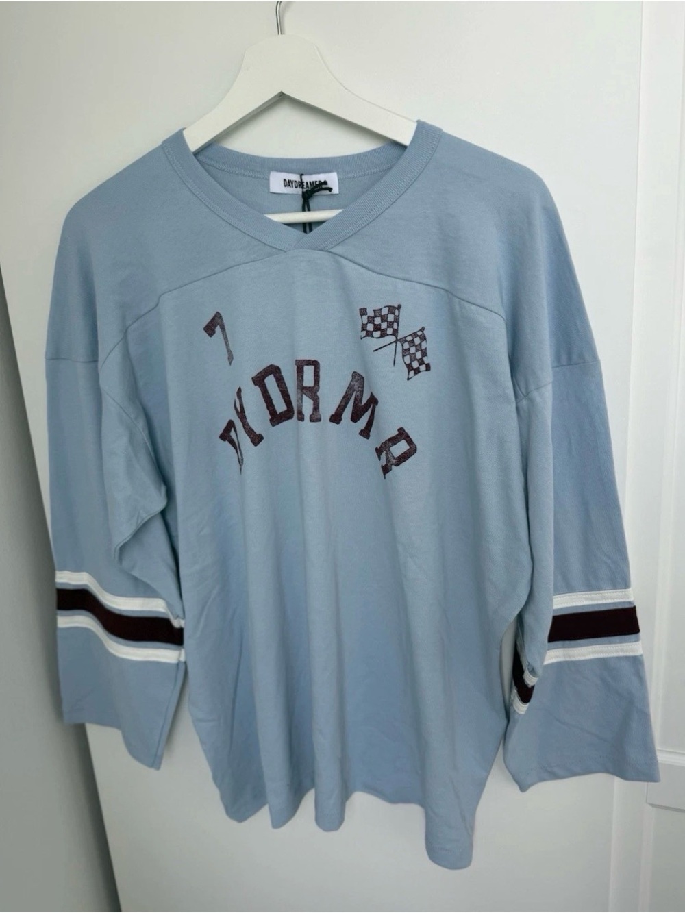 Daydreamer Arch Hockey Jersey in Sky Blue & Red Size S/M NWT Soft 100% Cotton
